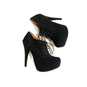 Black Suede Platform Ankle Lace-up Booties